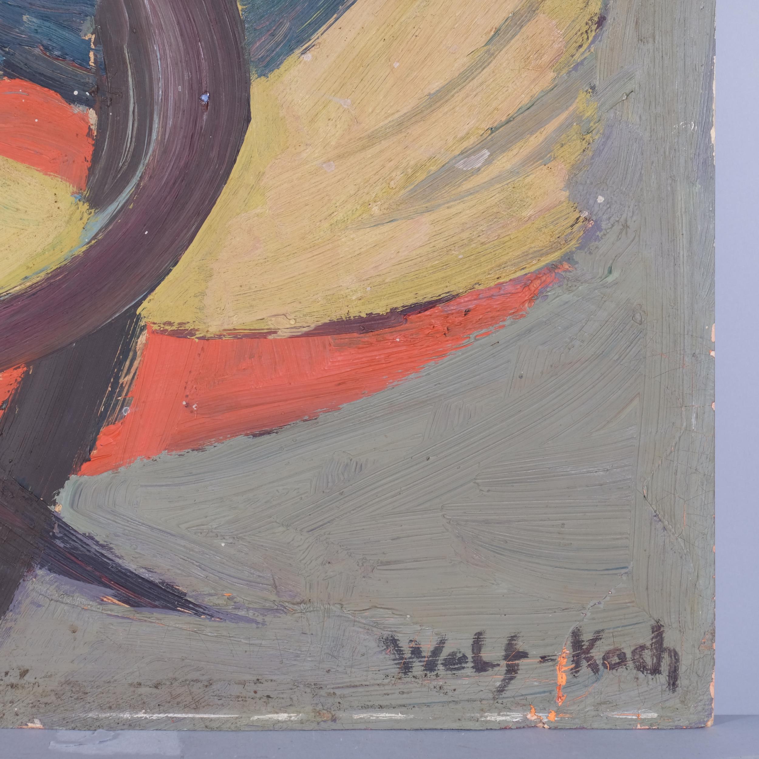 Lotte Wolf-Koch (1909 - 1977), abstract composition, oil on board, signed, 38cm x 49cm, unframed - Image 3 of 4