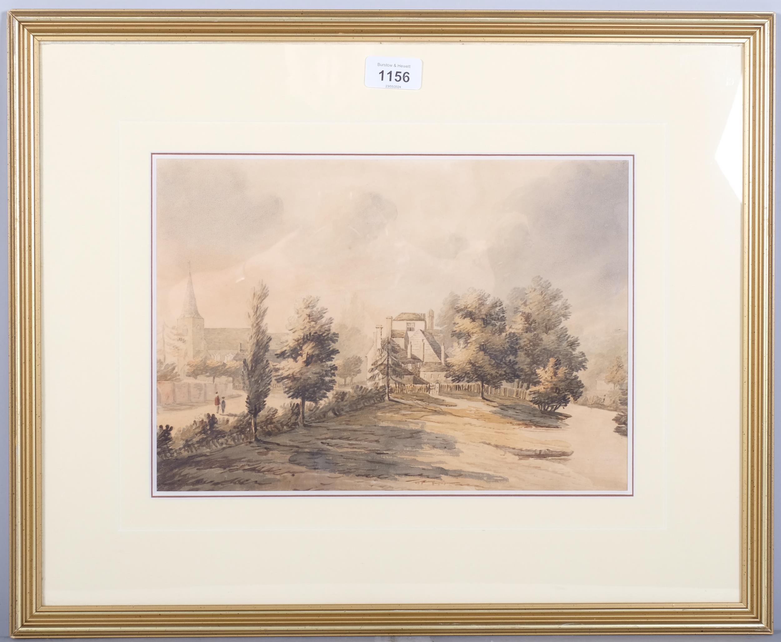 Rural village scene, 18th century watercolour, unsigned, 22cm x 32cm, framed Even paper - Image 2 of 4