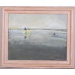 Sue Anderson, shrimpers, oil on canvas, signed, 30cm x 37cm, framed Good condition with a few