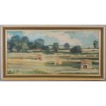 Celia Weston, Norfolk landscape, oil on board, signed, 28cm x 60cm, framed Good original condition