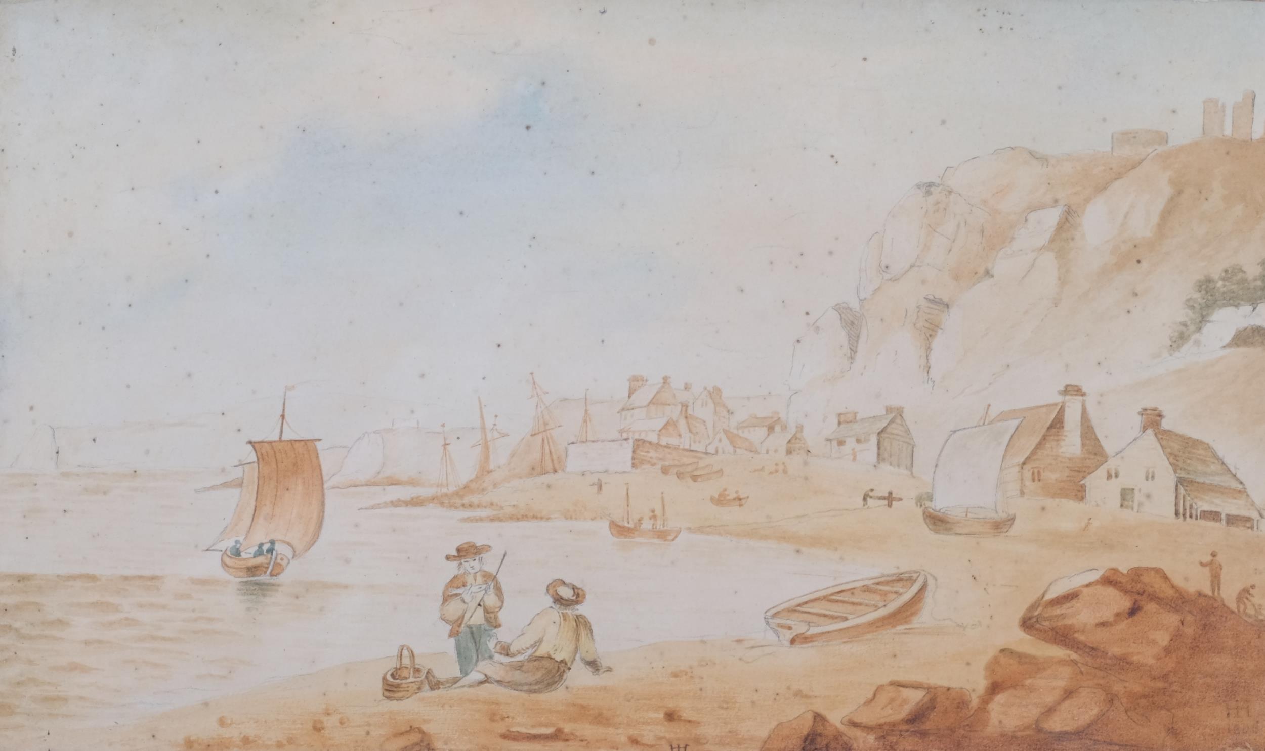 Hastings 1806, watercolour, signed with monogram HH and dated 1806, 22cm x 37cm, framed Foxing and