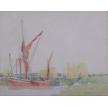 Henry Rushbury (1889 - 1968), boatyard scene, watercolour, signed and dated 1914, 23cm x 30cm,