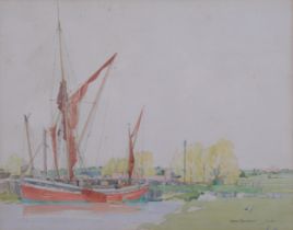 Henry Rushbury (1889 - 1968), boatyard scene, watercolour, signed and dated 1914, 23cm x 30cm,