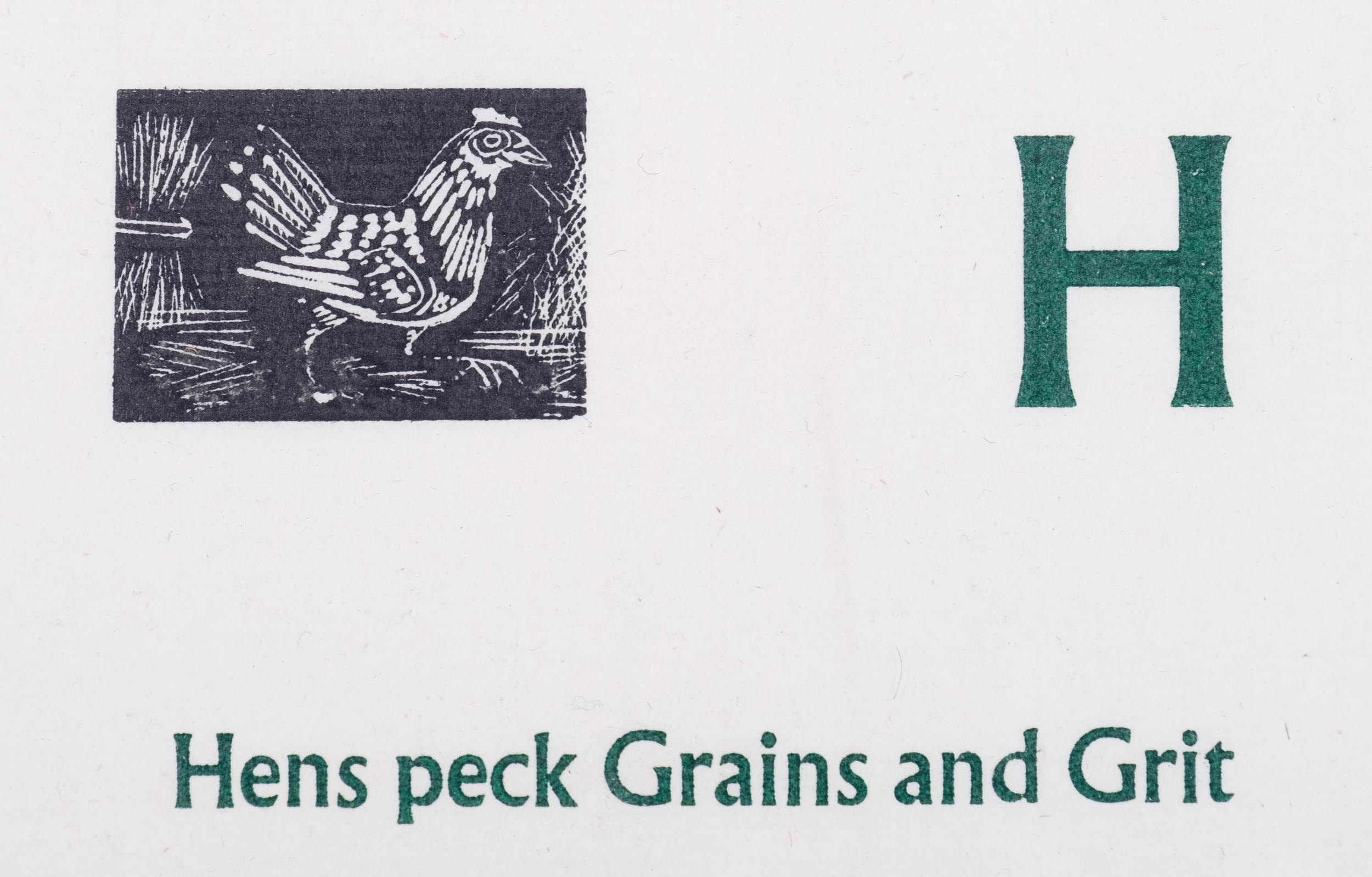 Enid Marx (1902-1998), limited edition wood engraving on paper, Hens peck Grains and Grit, from An