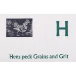 Enid Marx (1902-1998), limited edition wood engraving on paper, Hens peck Grains and Grit, from An