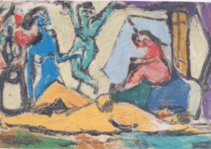 Lotte Wolf-Koch (1909 - 1977), abstract figures, watercolour on paper, artist's labels verso,