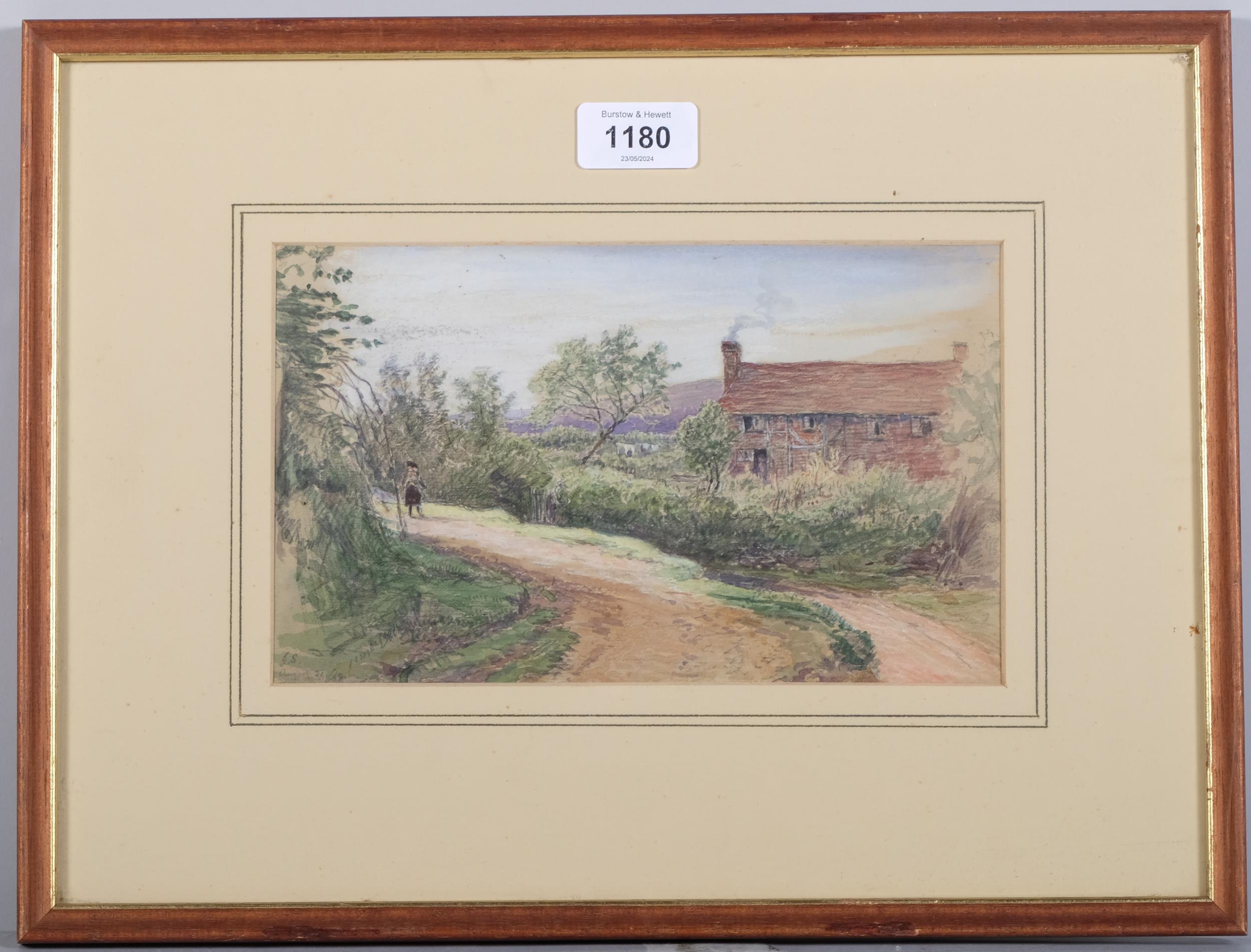 George Smith (1829-1901), watercolour on paper, An English Country Lane, signed with initials, - Image 2 of 4