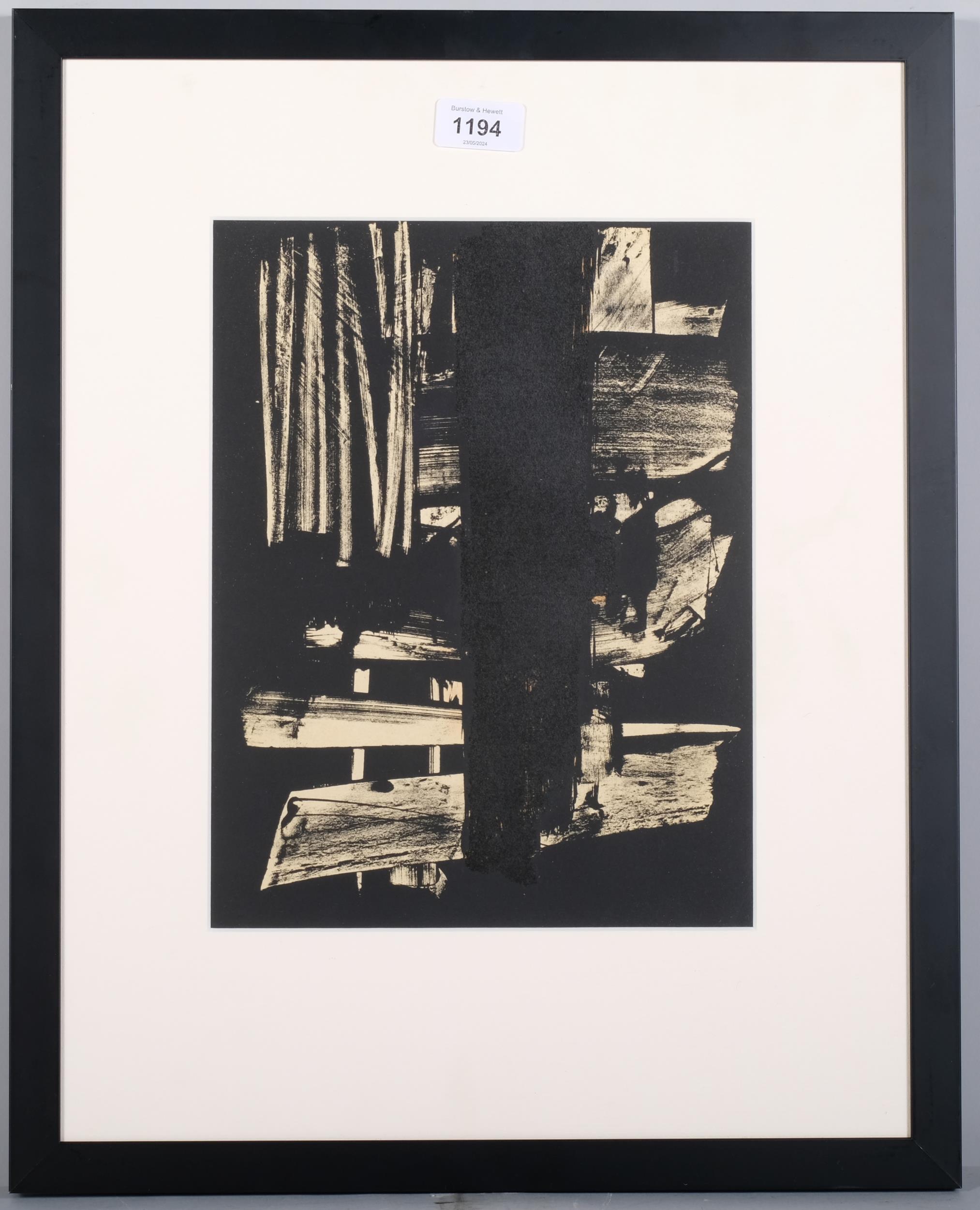 Pierre Soulages, abstract, lithograph no. 9, issued XX Siecle 1959, 30cm x 23cm, framed Good - Image 2 of 4