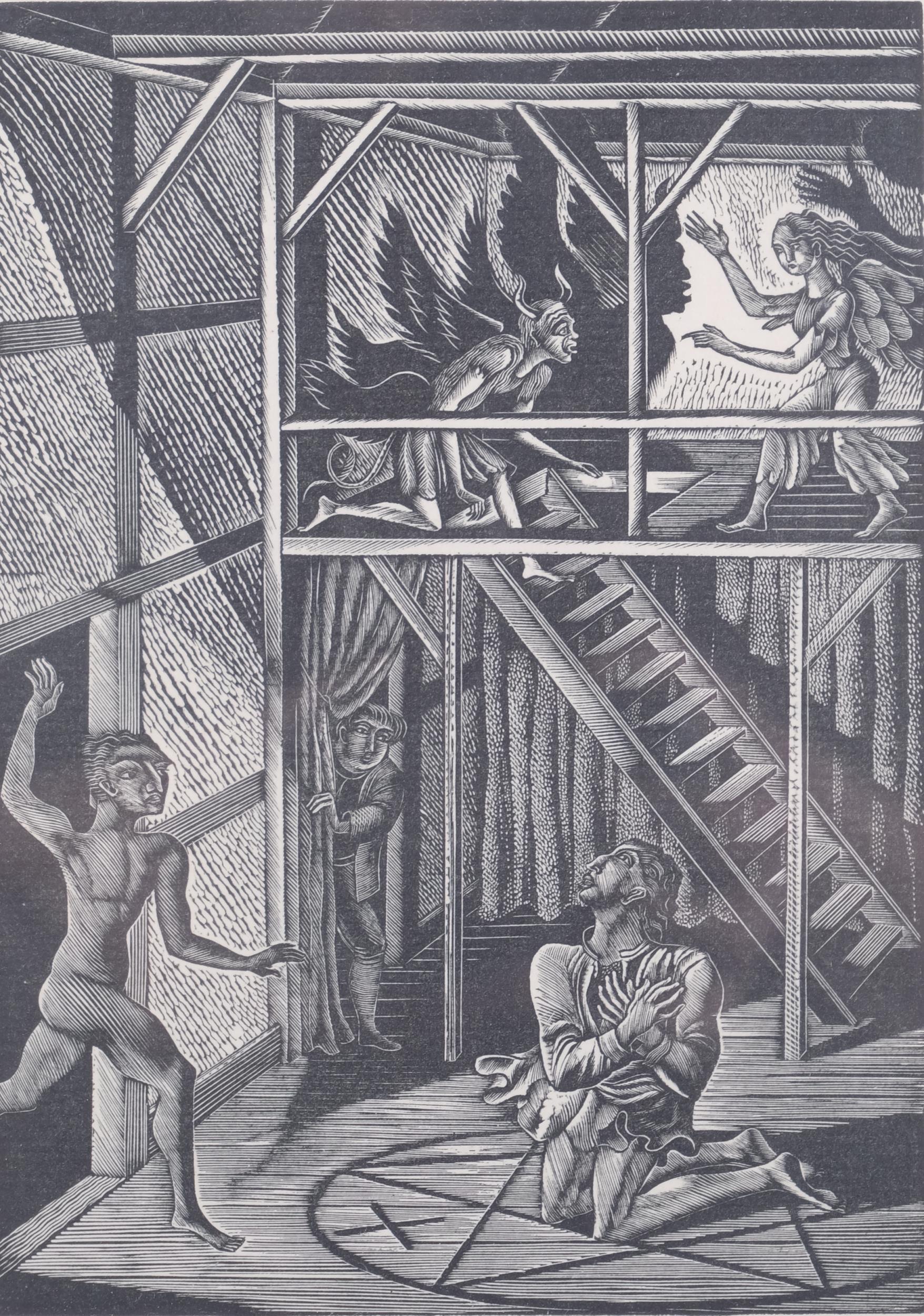 Eric Ravilious, Dr Faustus, wood engraving, published 1929, 17.5cm x 12.5cm, framed Good condition