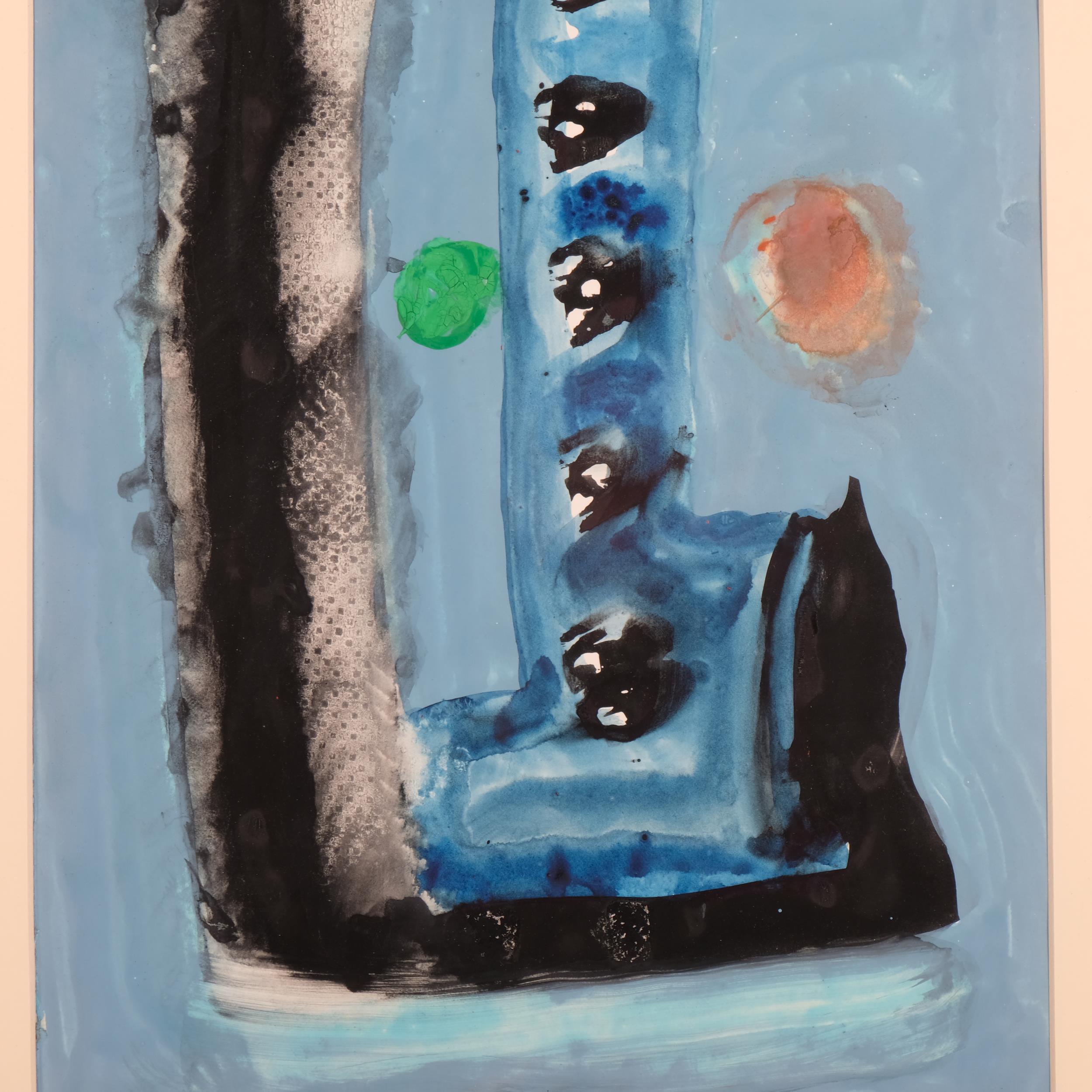 Alistair Grant (1925-1997), gouache on paper, Blue on Blue, 32cm x 24cm, mounted, glazed and - Image 3 of 4