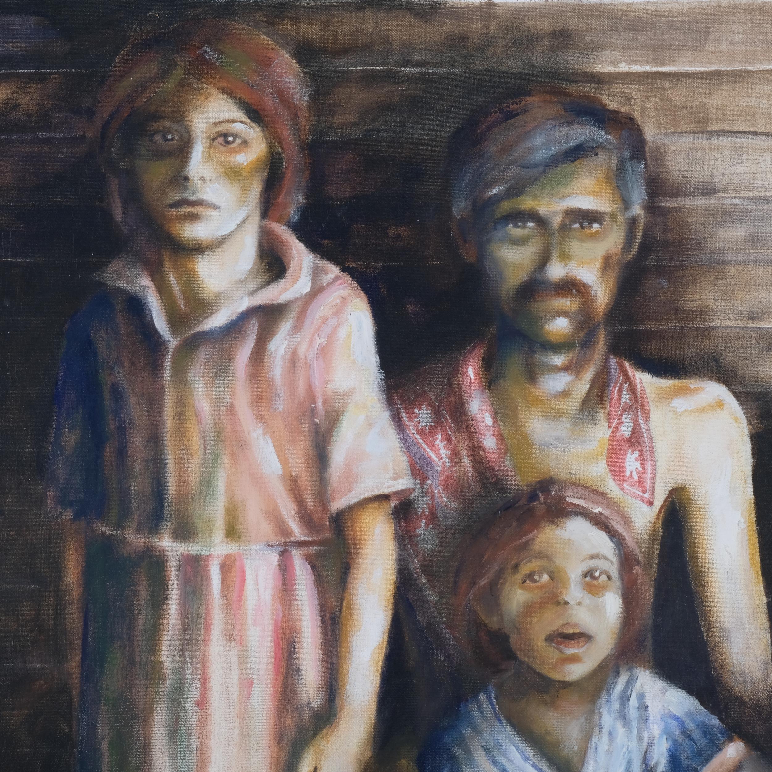 Portrait of an Eastern European family, oil on canvas, unsigned, 109cm x 81cm, unframed Good - Bild 2 aus 4