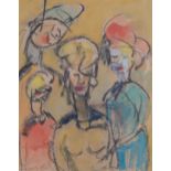 Lotte Wolf-Koch (1909 - 1977), 4 figures, watercolour/pastel, signed, 20cm x 16cm, framed Good
