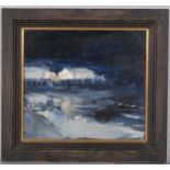 Alan Rankle, pier lights, 1989, oil on board, inscribed verso, 25cm x 28cm, framed Good original