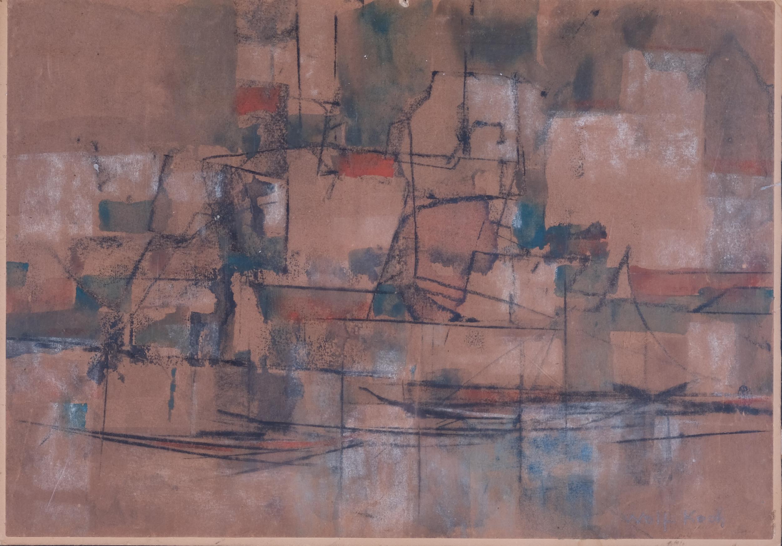 Lotte Wolf-Koch (1909 - 1977), 2 abstract landscapes, charcoal/watercolour, both signed, 20cm x - Image 2 of 4