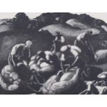 Clare Leighton (1898-1989), wood engraving printed from the block on paper, May, Sheep Shearing,