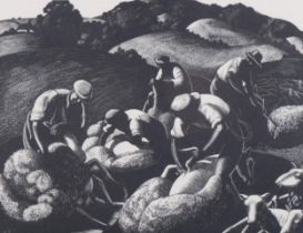 Clare Leighton (1898-1989), wood engraving printed from the block on paper, May, Sheep Shearing,