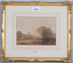C Pearson, landscape towards a castle, watercolour, 14cm x 19cm, framed General discolouration