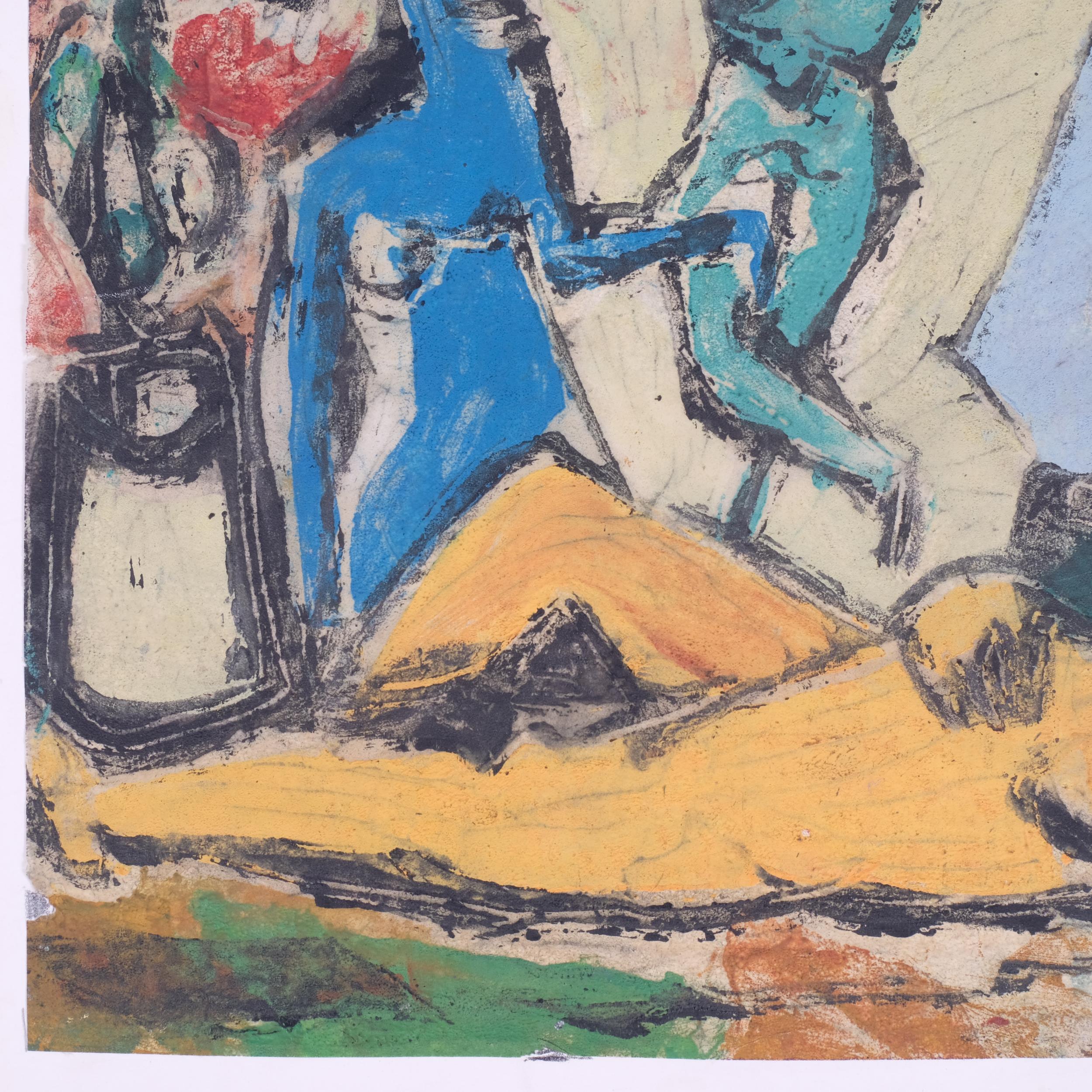 Lotte Wolf-Koch (1909 - 1977), abstract figures, watercolour on paper, artist's labels verso, - Image 3 of 4