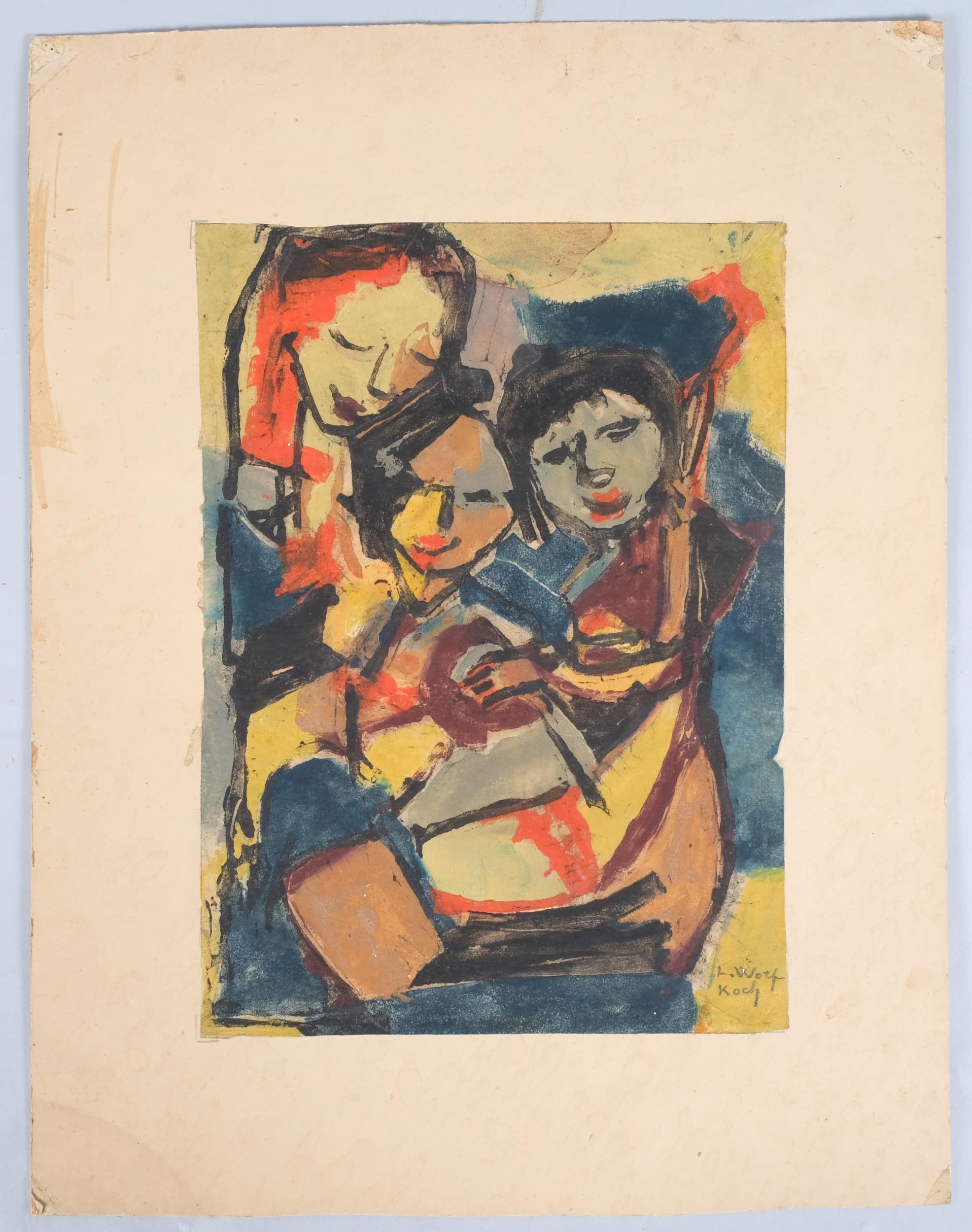 Lotte Wolf-Koch (1909 - 1977), 3 figures, watercolour, signed, 28cm x 20cm, unframed Image in - Image 2 of 4