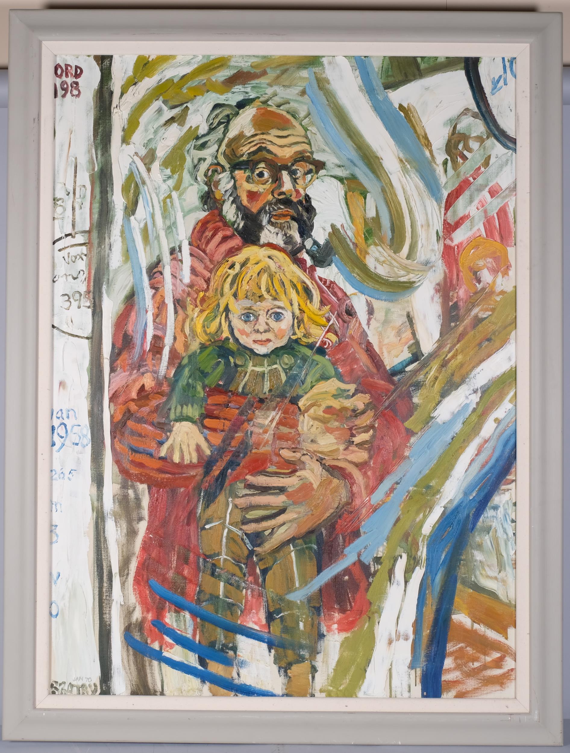 John Bratby (1928 - 1992), self portrait with the artist's son, signed and dated 1970, 122cm x 89cm,