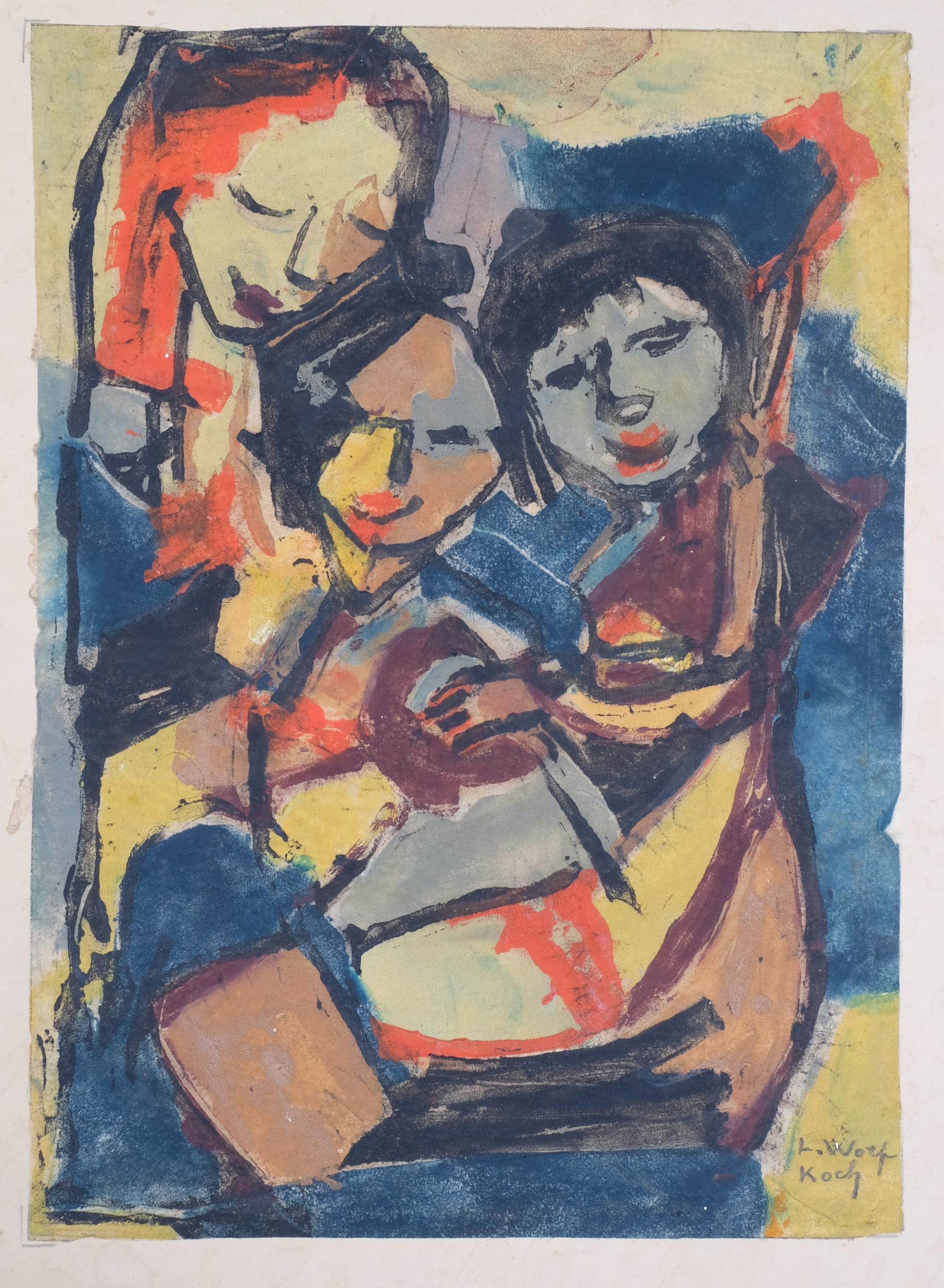 Lotte Wolf-Koch (1909 - 1977), 3 figures, watercolour, signed, 28cm x 20cm, unframed Image in