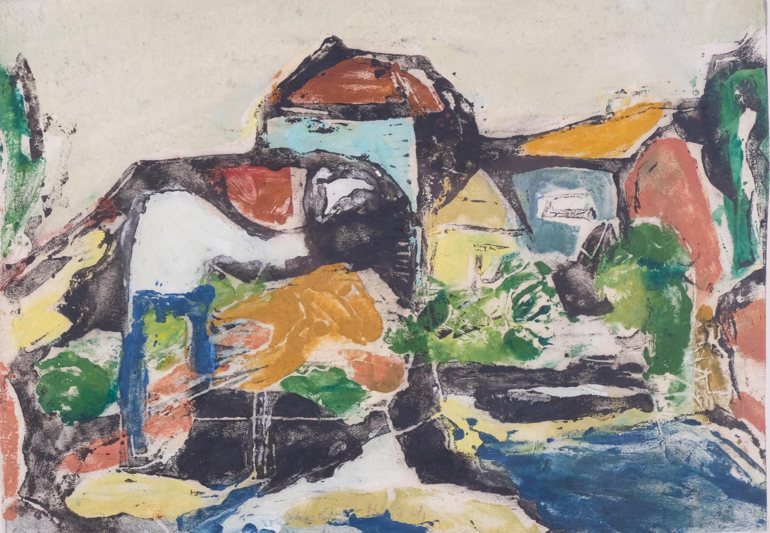 Lotte Wolf-Koch (1909 - 1977), 2 abstract landscapes, charcoal/watercolour, both signed, 20cm x - Image 3 of 4