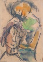 Lotte Wolf-Koch (1909 - 1977), 2 figures, watercolour/charcoal, signed, 29cm x 21cm, framed 2 small