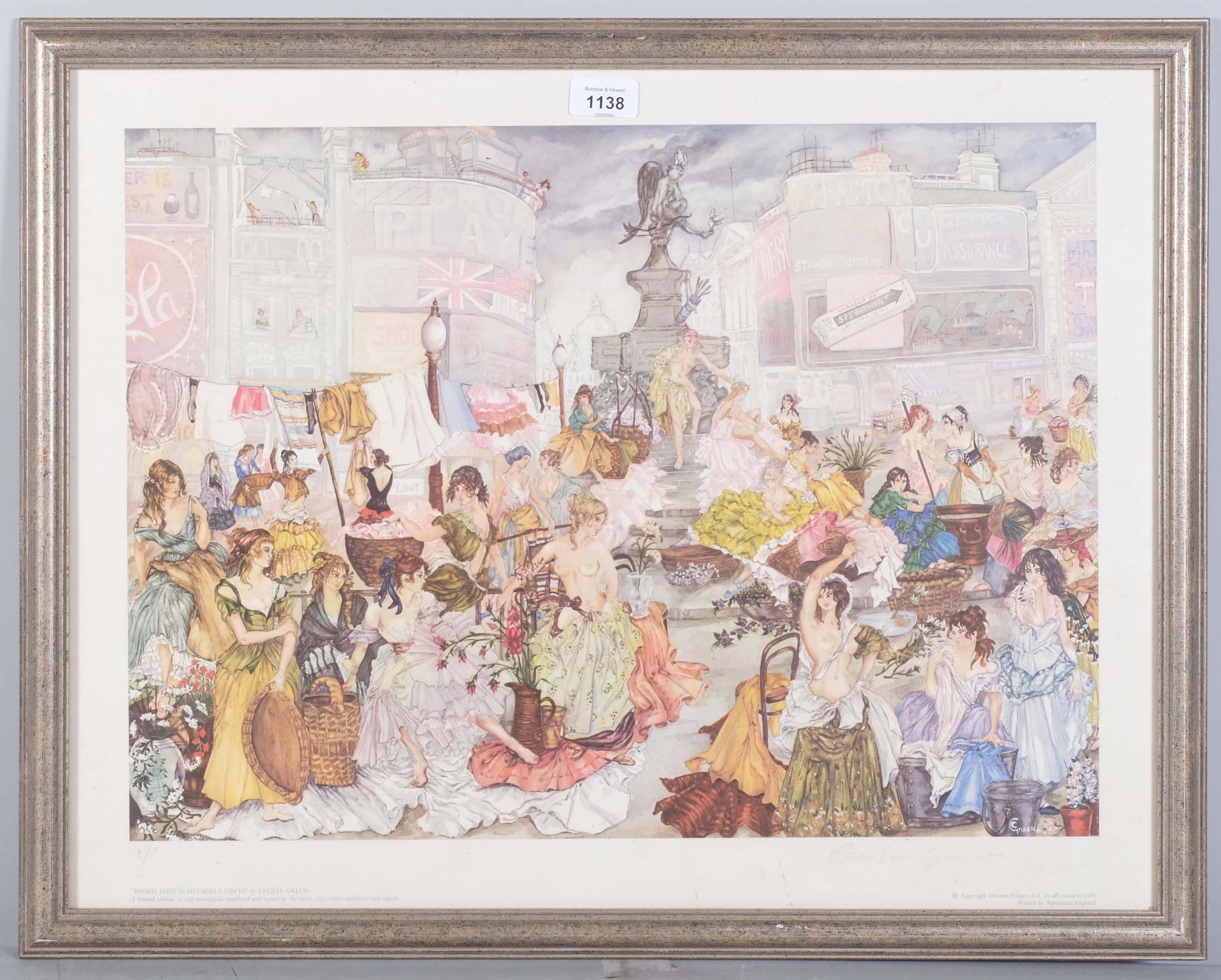 Cecilia Green, Russell Flint in Piccadilly Circus, limited edition print, artist's proof, signed