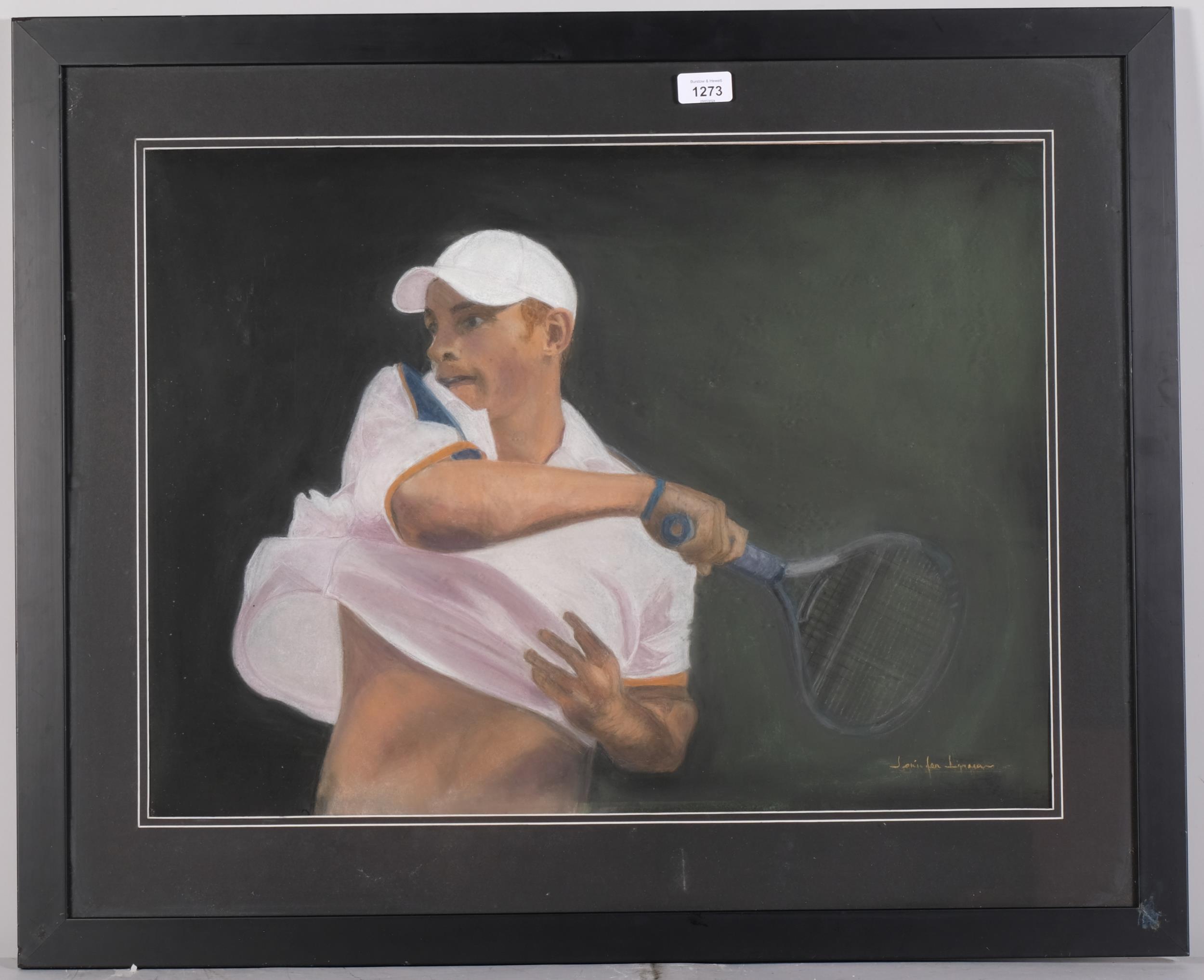 Jennifer Lipman (1935 - 2022), Andy Roddick, coloured pastels, signed, 46cm x 64cm, framed Good - Image 2 of 4