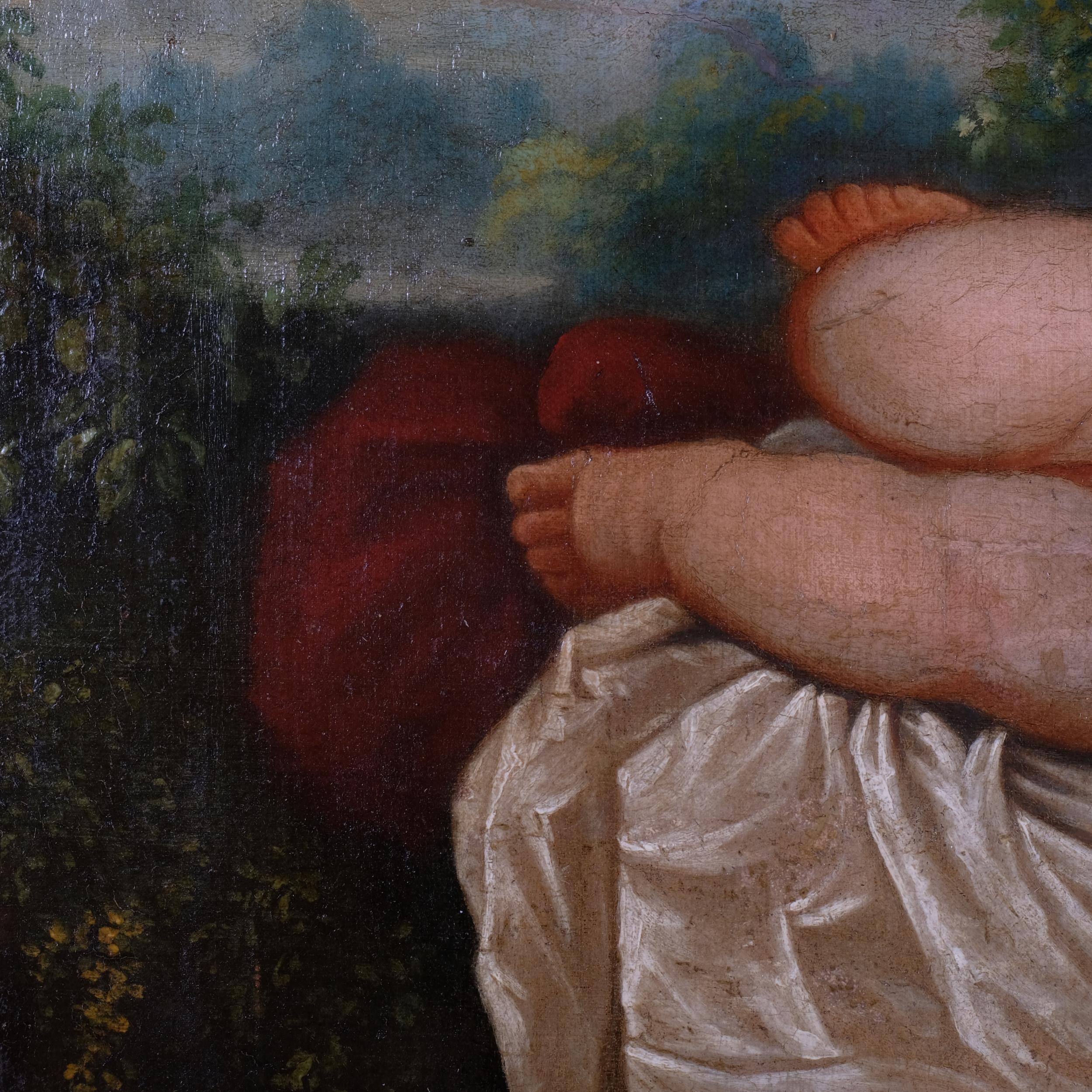 Cherub with a dove, oil on canvas, probably 18th century, unsigned, 51cm x 61cm, framed Canvas has - Bild 3 aus 4