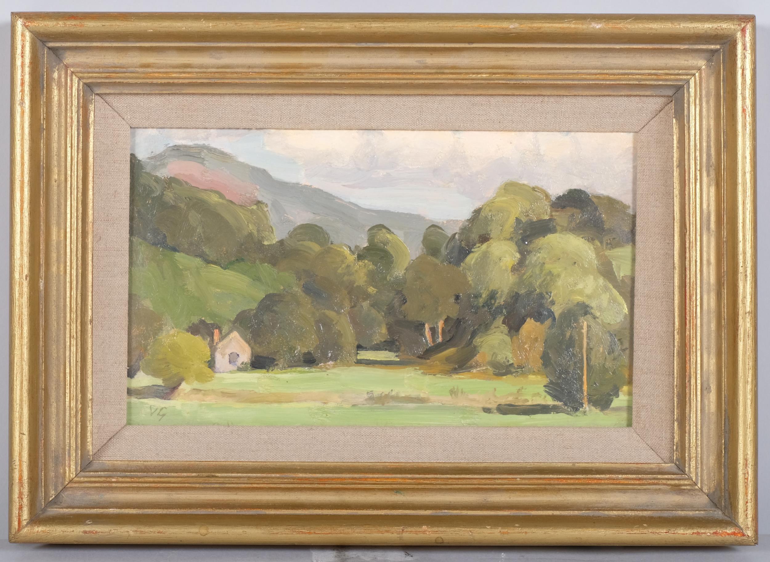 Vita Gollancz (1926-2009), oil on canvas, Water Meadows, Milchnot, initalled lower left and signed