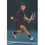 Jennifer Lipman (1935 - 2022), Novak Djokovic, coloured pastels, signed,54cm x 37cm, framed Good