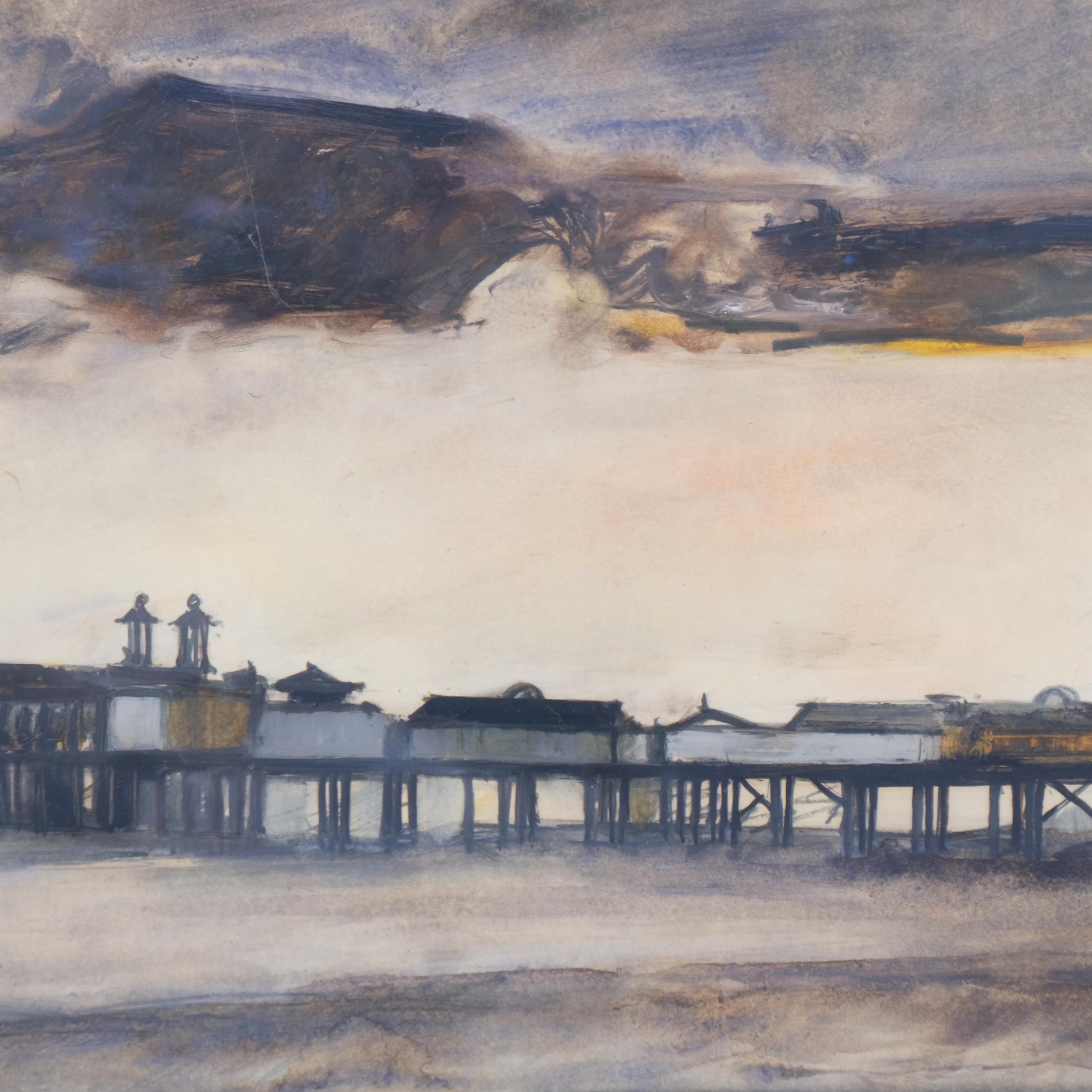 Janet Reid (b1939) Hastings Pier in a storm, mid-20th century watercolour, unsigned, 41cm x 57cm, - Image 3 of 4