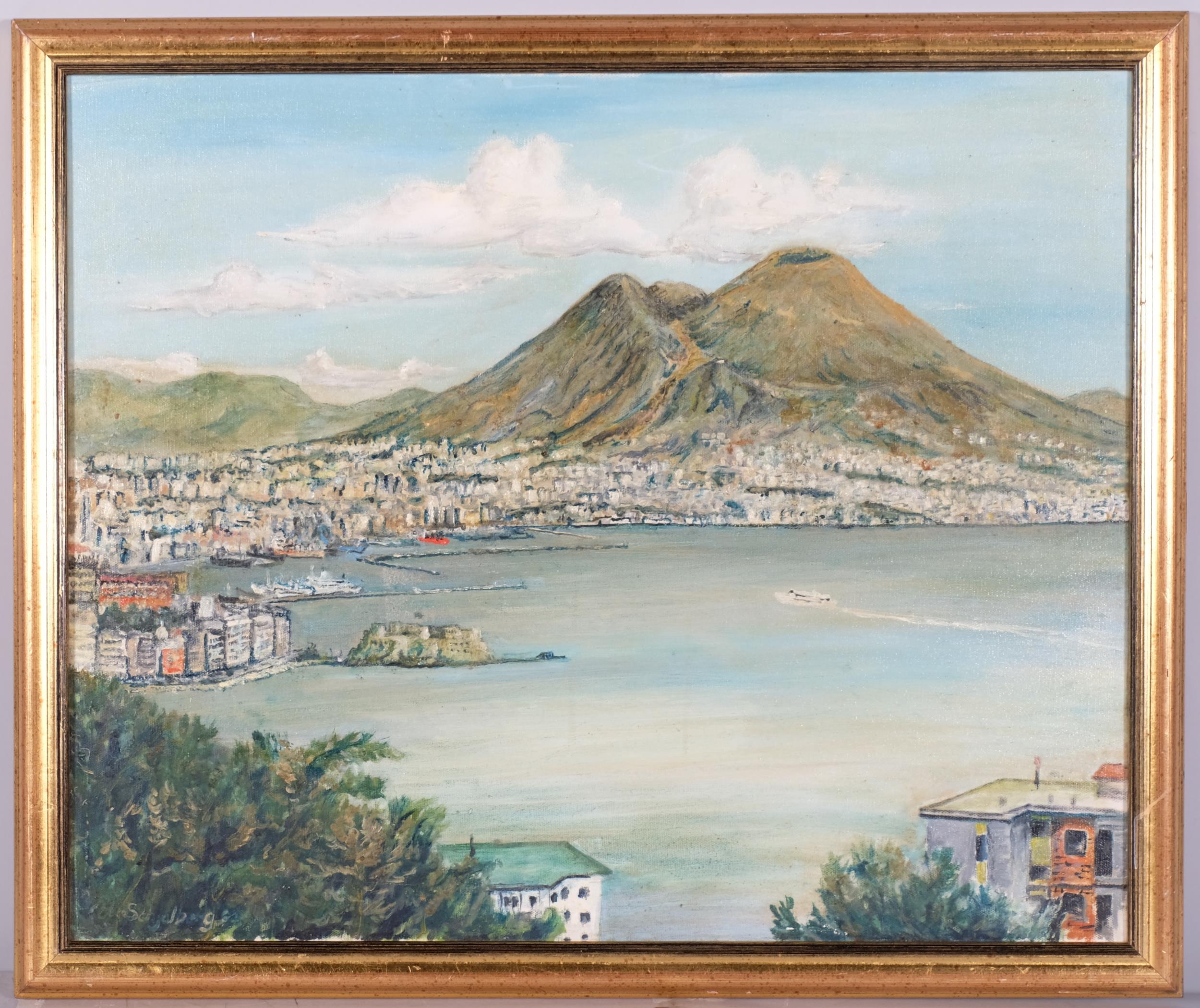 View of the Bay of Naples, contemporary oil on canvas, unsigned, 50cm x 60cm, framed Good condition - Image 2 of 4