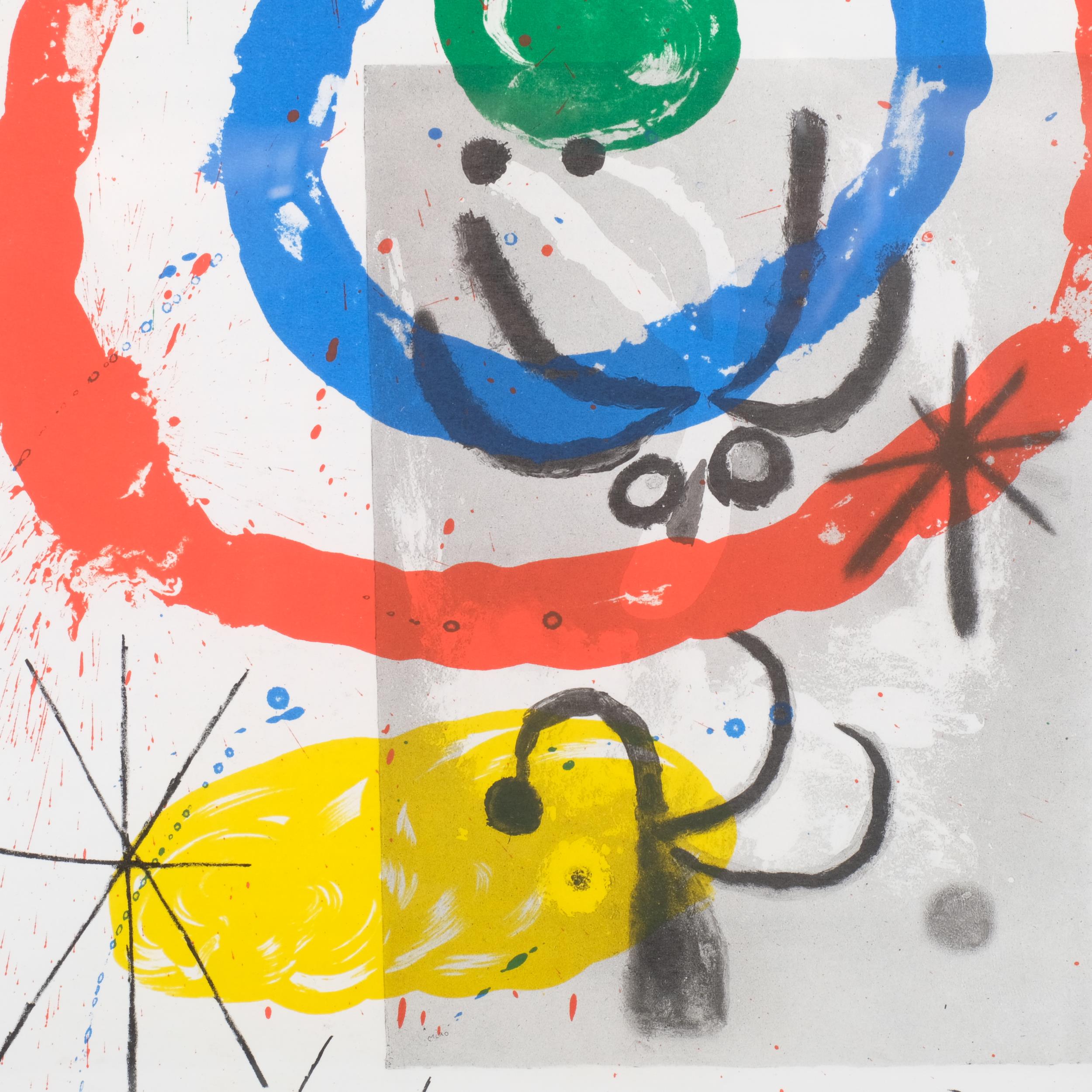 Joan Miro, abstract, original lithograph for Derriere Le Miroir, 1965, 37cm x 27cm, framed Good - Image 3 of 4