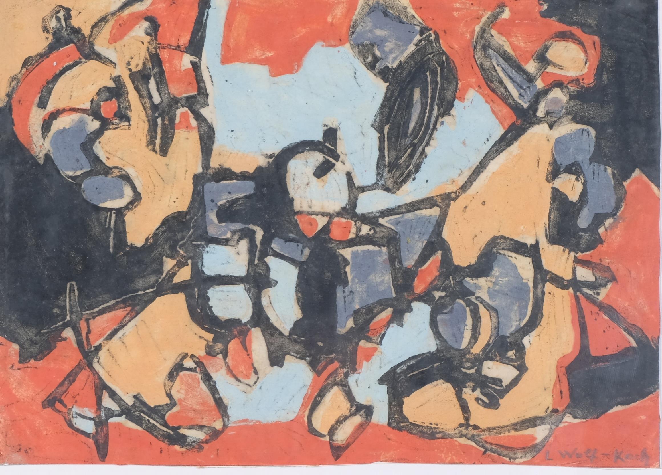 Lotte Wolf-Koch (1909 - 1977), 2 abstract compositions, watercolour gouache, both signed, 21cm x - Image 4 of 4