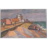 James T A Osborne, stormy weather Aldeburgh, oil on board, circa 1960, signed with monogram,