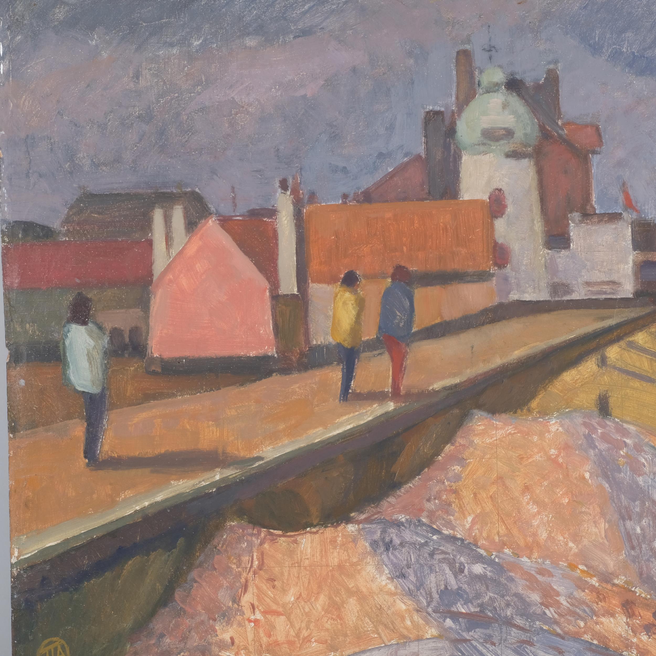 James T A Osborne, stormy weather Aldeburgh, oil on board, circa 1960, signed with monogram, - Image 2 of 4