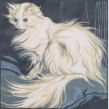 Norbertine Von Bresslern-Roth (1891 - 1978), long haired cat, colour linocut print, signed in