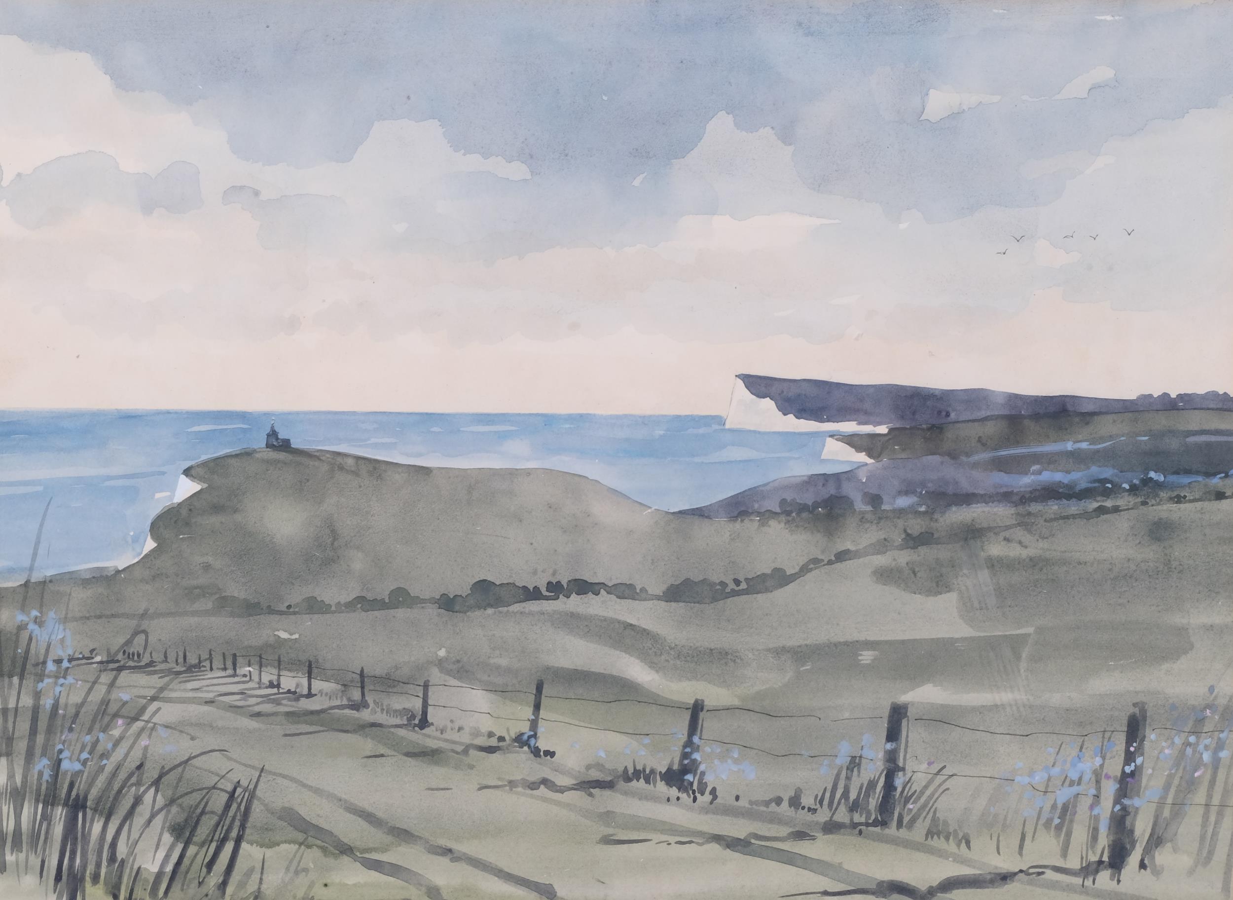 Robert Tavener, Beachy Head Sussex, watercolour, artist' label verso, 28cm x 39cm, framed Image in