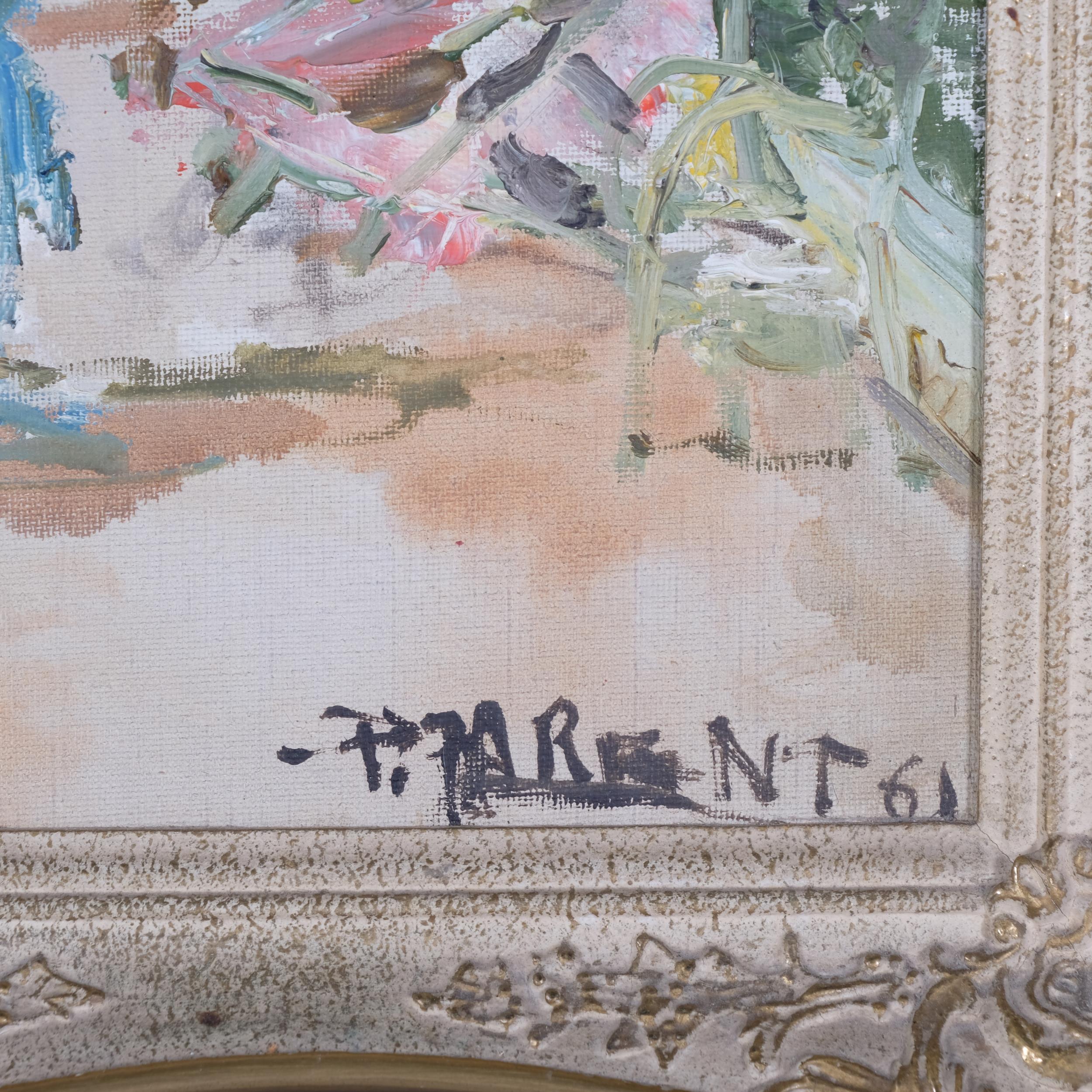 Impressionist promenade scene, mid-20th century oil on canvas, indistinctly signed, dated '61, - Bild 3 aus 4