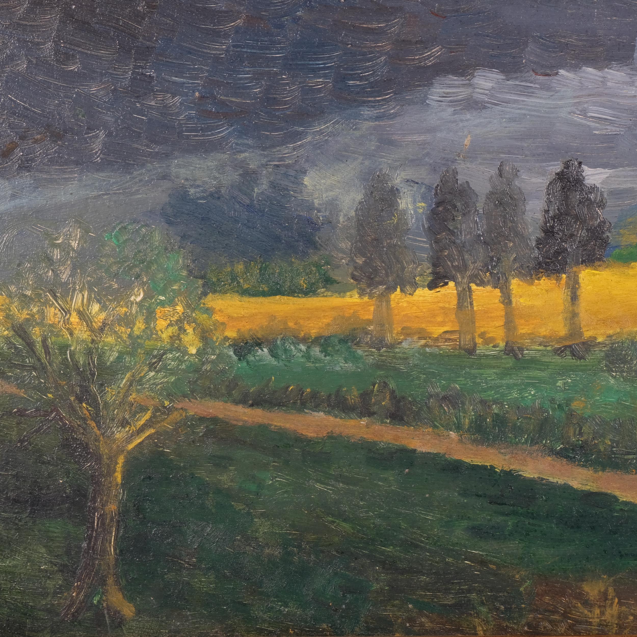 Contemporary Dutch School, storm swept landscape, oil on board, unsigned, 22cm x 46cm, framed Good - Image 2 of 4