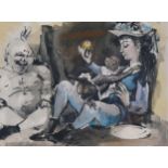 Pablo Picasso, woman with monkey and clown, original lithograph, published 1954, image 23.5cm x