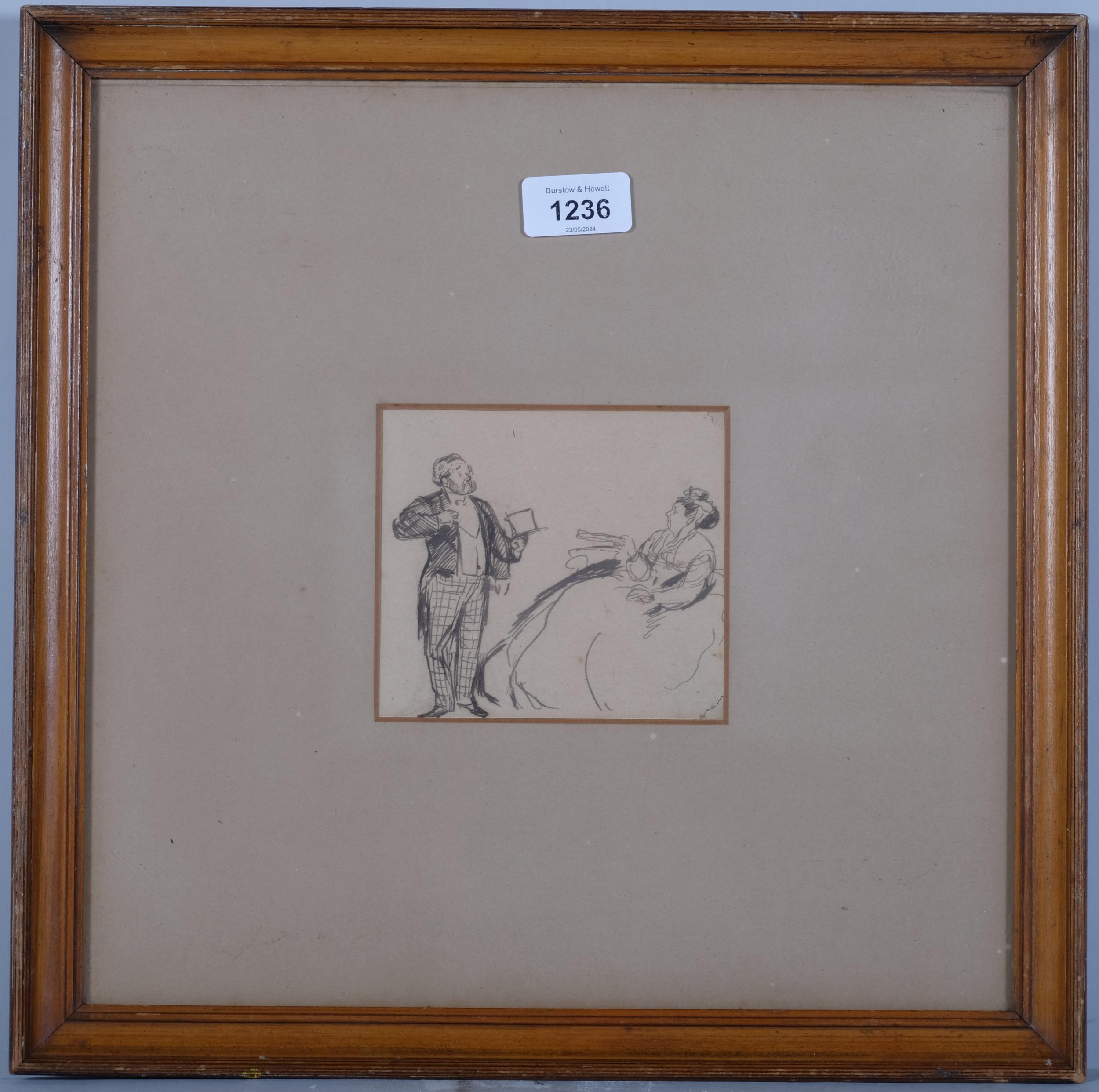 Circle of Alfred Munnings, study of Queen Victoria, pen and ink sketch, unsigned, inscribed verso, - Image 2 of 4