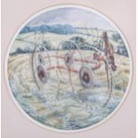 David Hobbs, farm machinery, circular watercolour, signed and dated 1980, image 11cm across,