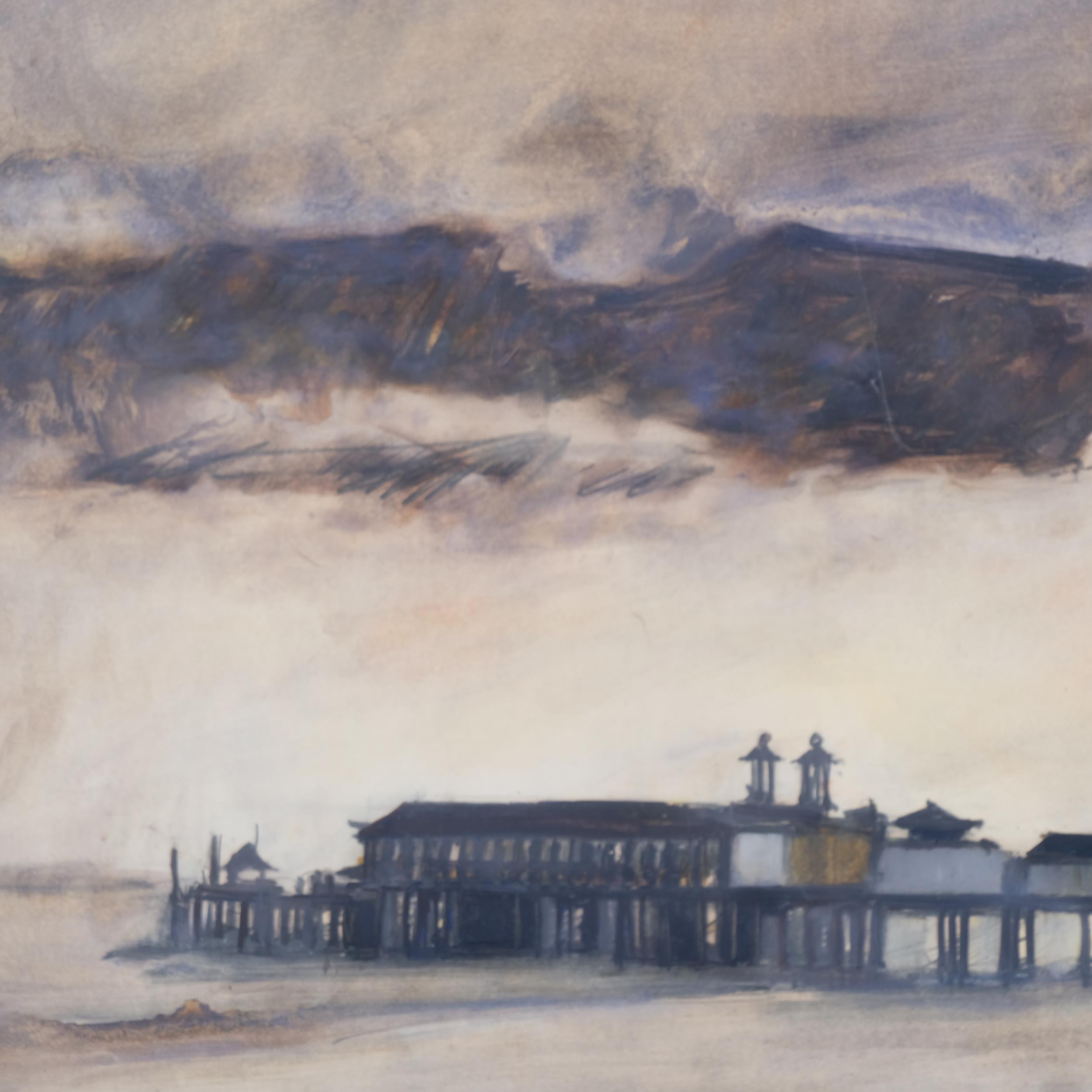 Janet Reid (b1939) Hastings Pier in a storm, mid-20th century watercolour, unsigned, 41cm x 57cm, - Image 2 of 4