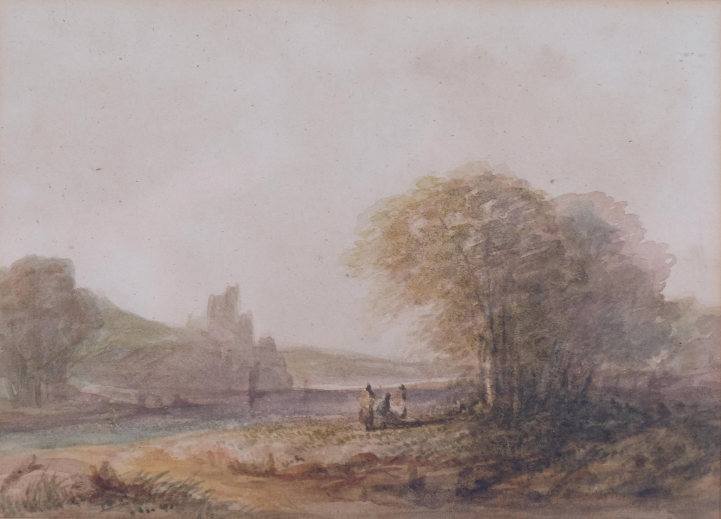 C Pearson, landscape towards a castle, watercolour, 14cm x 19cm, framed General discolouration - Image 2 of 4