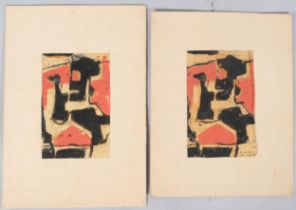 Lotte Wolf-Koch (1909 - 1977), 2 abstracts, monoprints, 16cm x 10cm, unframed Images in good