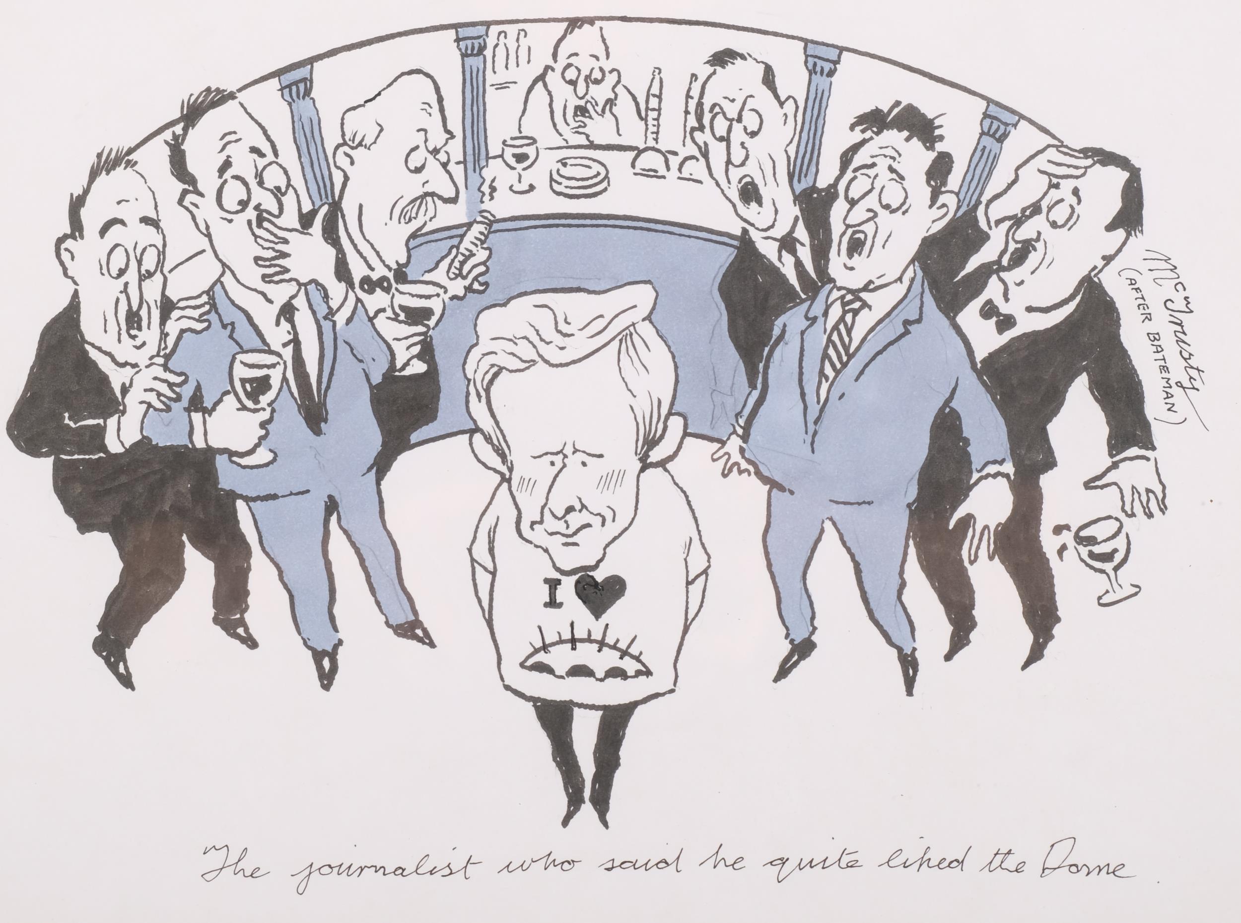 Ron McTrusty (1948-2021) after Bateman, pen and wash on paper, The Journalist Who Said He Quite - Image 2 of 4