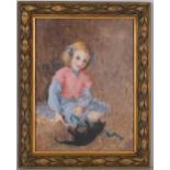 Portrait of a girl with a cat, early 20th century oil on canvas, unsigned, 40cm x 30cm, framed
